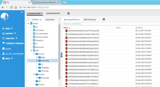 Screenshot of Documentum D2 being used to store and manage SAP data